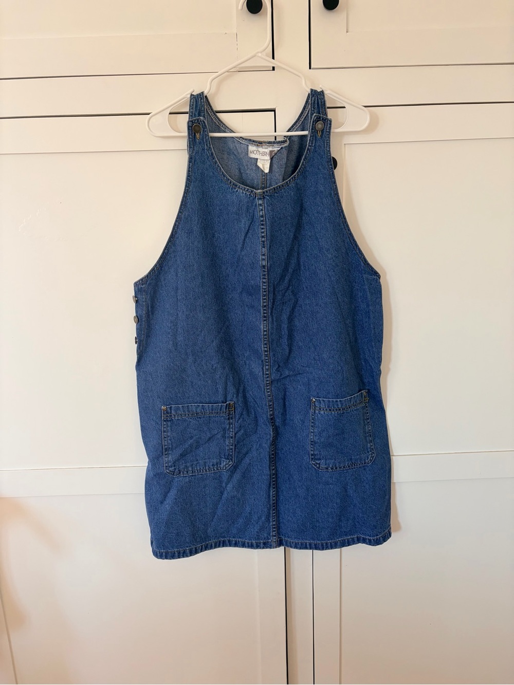 Motherhood Maternity Denim Pinafore Overall Dress - Blue Vintage Size Large